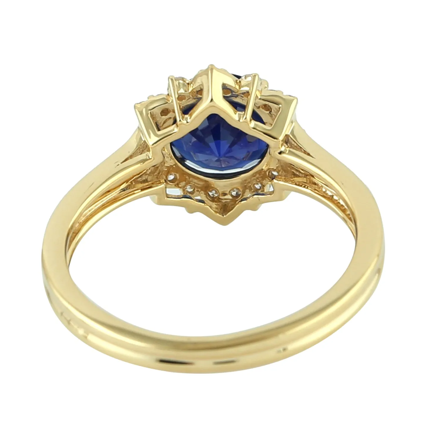 Natural Blue Sapphire Prong Diamond Solitaire Ring In 18K Yellow Gold For Women's