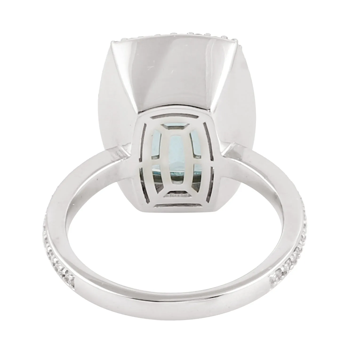 Natural Cushion Cut Aquamarine Prong Diamond Solitaire Engagement Ring In 18K White Gold