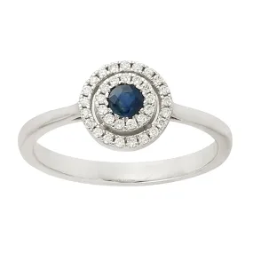 Natural Diamond Blue Sapphire Halo Ring For Women in 14k white Gold