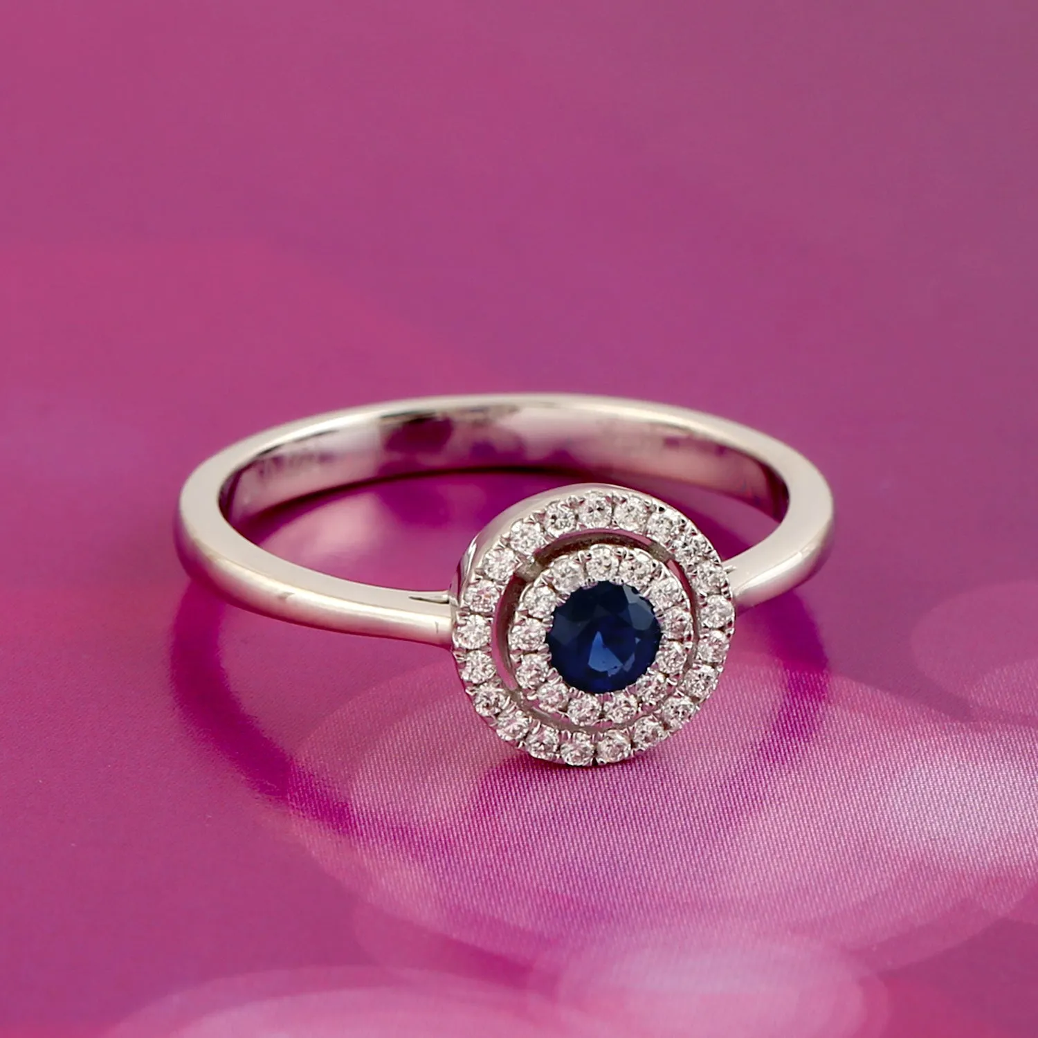 Natural Diamond Blue Sapphire Halo Ring For Women in 14k white Gold