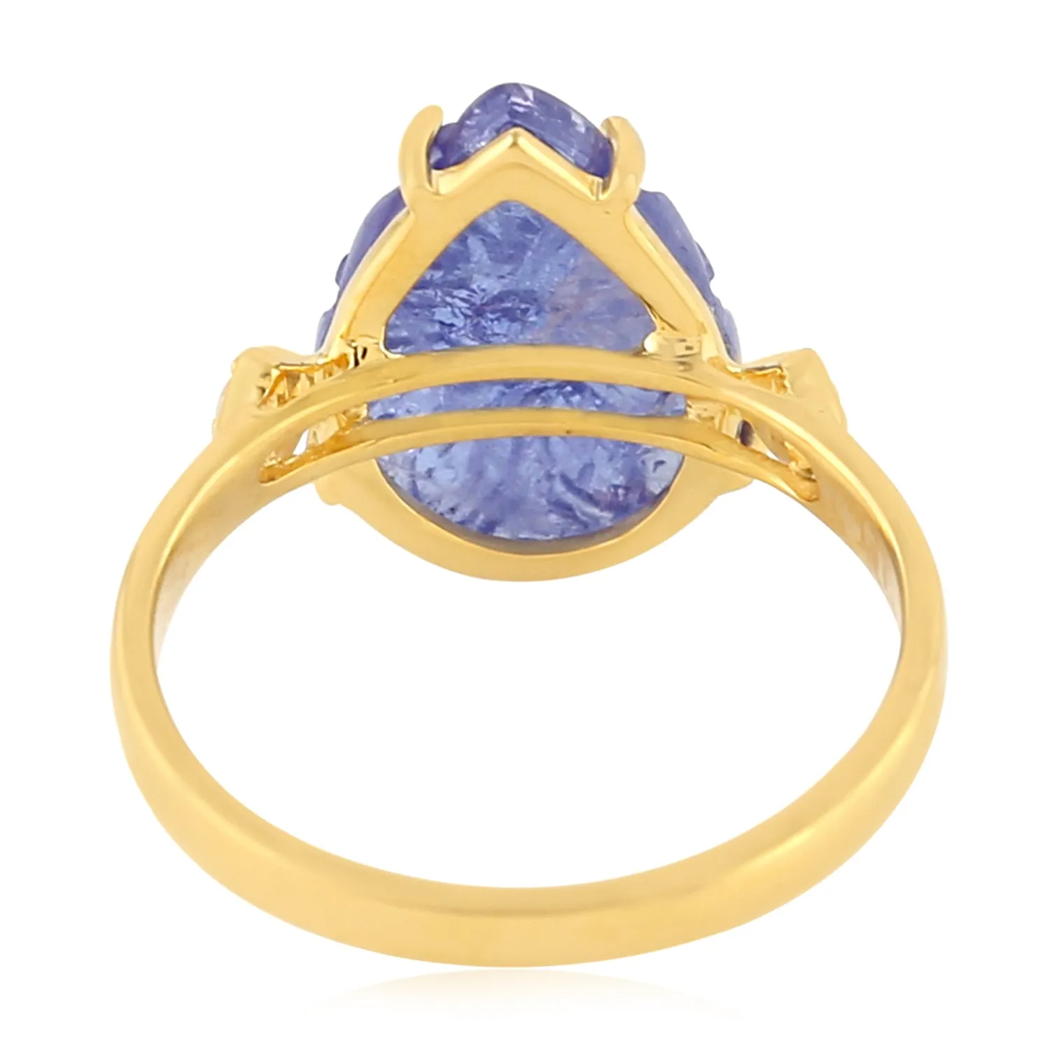 Natural Handcarrved Tanzanite Diamond Solid Gold Ring For Her