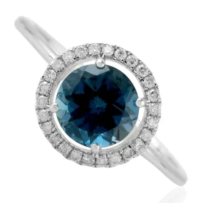 Natural London Topaz Solitaire Ring 18k White Gold Handmade Jewelry