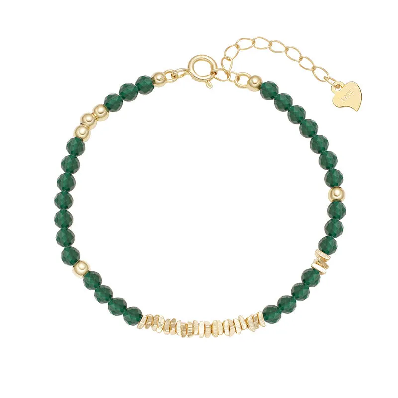 Natural malachite sterling silver necklace for women French retro beaded clavicle necklace accessories high-end necklace