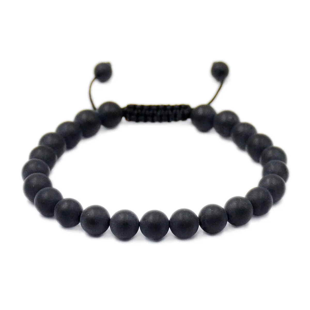 Natural Matte Black Onyx 8mm Gemstone Healing Power Crystal Adjustable Macrame Bracelet