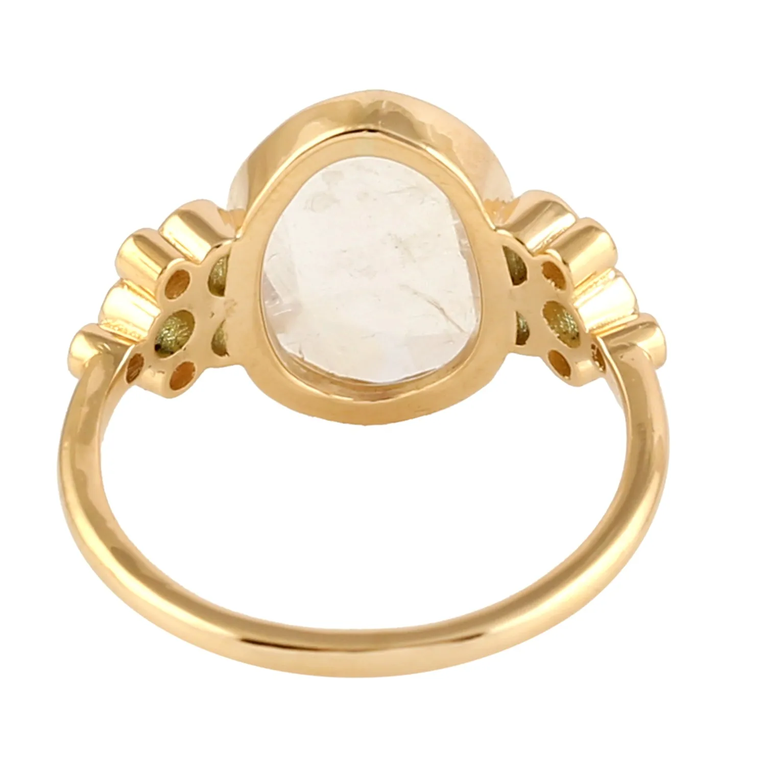 Natural Moonstone Aquamarine Diamond Cluster Ring in 18k Gold