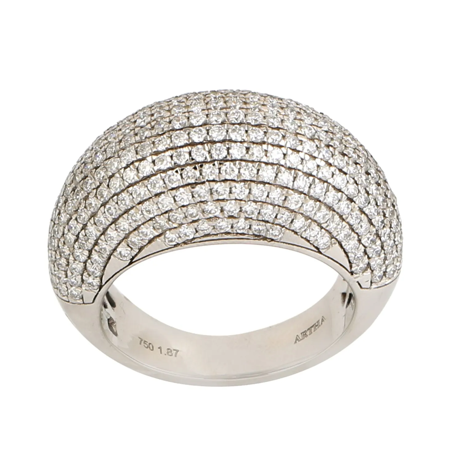 Natural Pave Diamond Dome Ring In 18k White Gold For Gift
