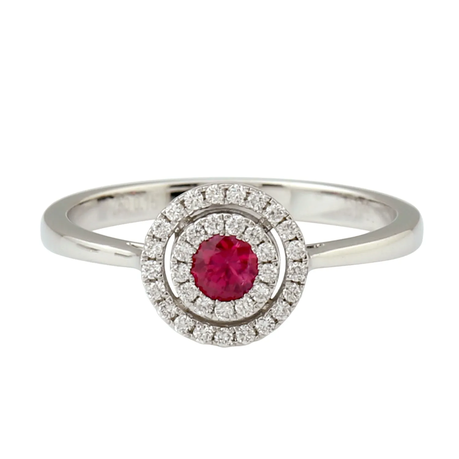Natural Ruby & Pave Diamond Double Halo Ring In 18k White Gold For Her