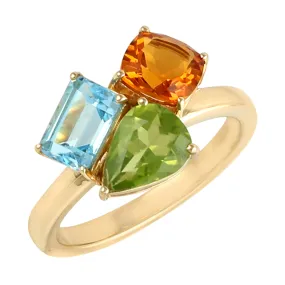 Natural Topaz Peridot Citrine Handmade 18k Yellow Gold Ring