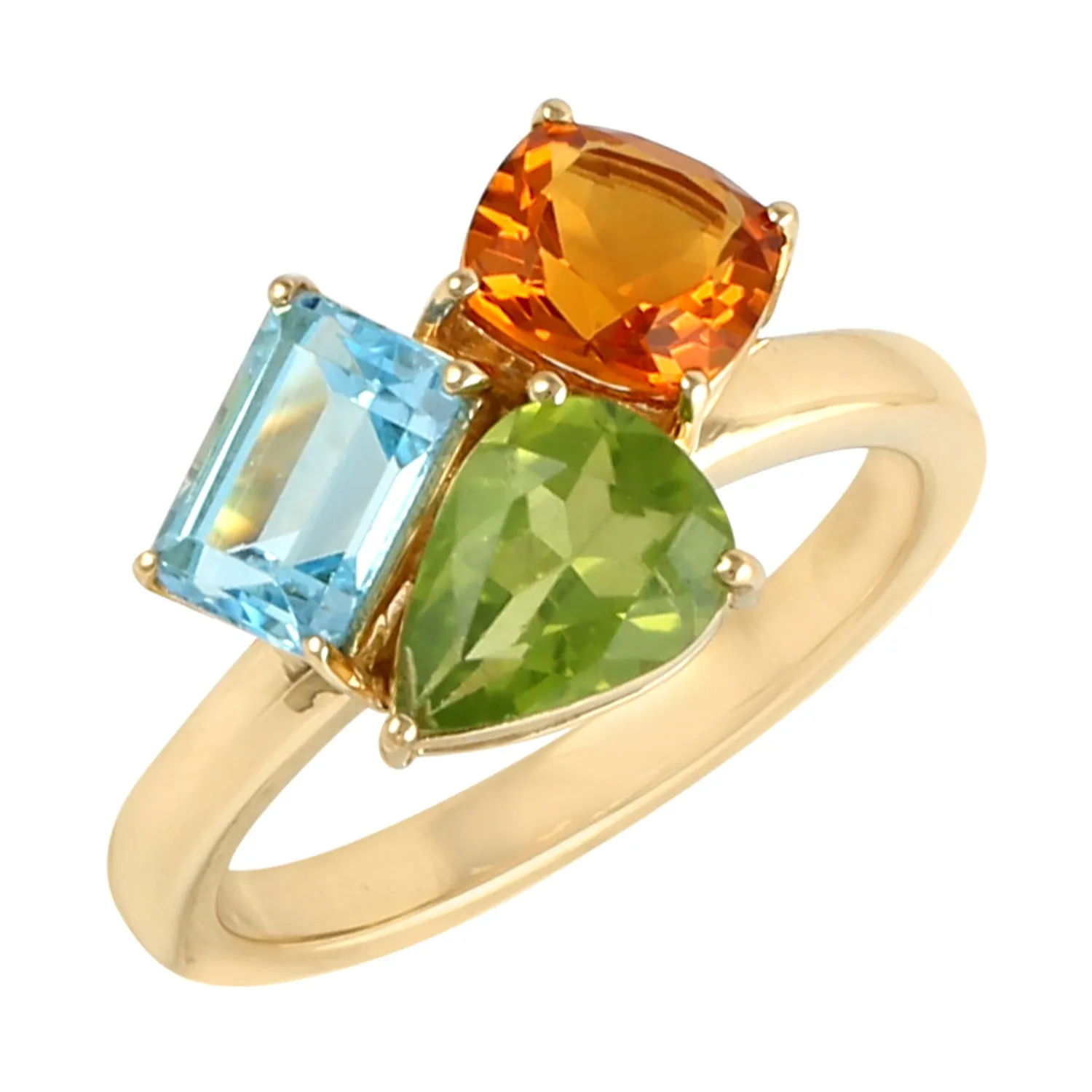 Natural Topaz Peridot Citrine Handmade 18k Yellow Gold Ring