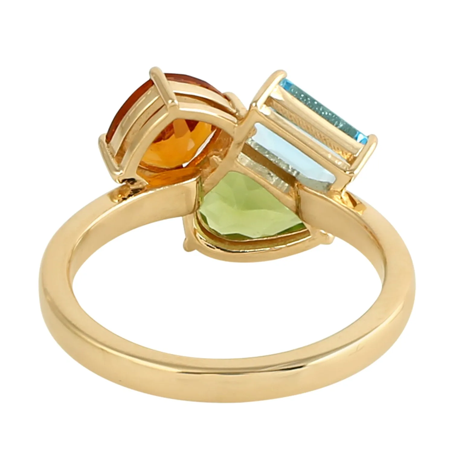 Natural Topaz Peridot Citrine Handmade 18k Yellow Gold Ring