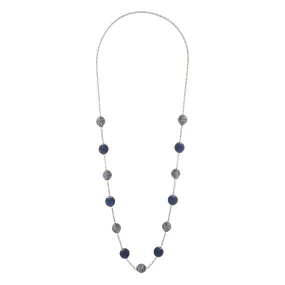 Navy Gunmetal Wrapped Bead Station Necklace