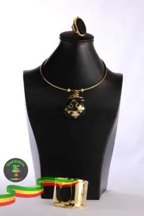 Necklace Bracelet Ring set on Back Onyx stone 1