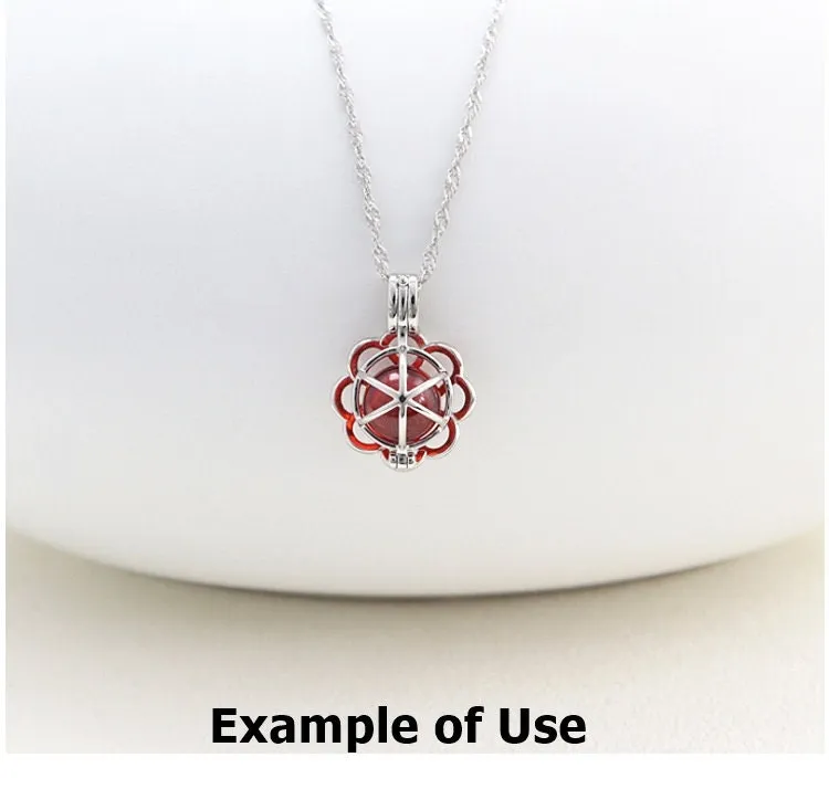 Necklace Pendant Blank Setting Flower Charm 20mm Sterling Silver White Gold Fine 925 For One Pearl Prong DIY Jewelry Finding Wholesale 1pc