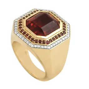 Octagon Pink Tourmaline Pave Diamond 18K Yellow Gold Designer Cocktail Ring Jewelry
