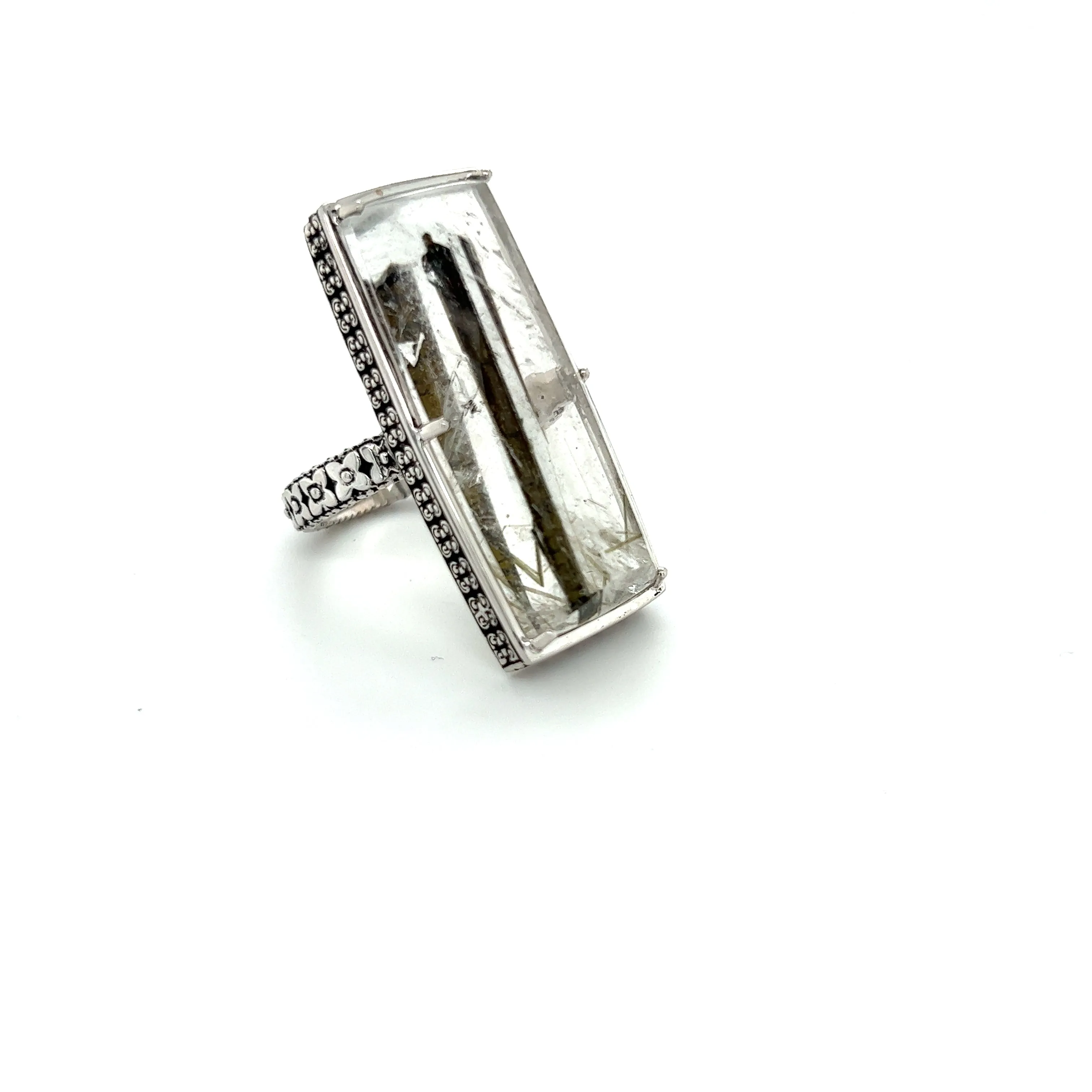 One-of-a-kind Quartz Black Stripe Cocktail Ring II