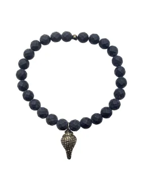 Onyx & Diamond Shell Charm Bracelet