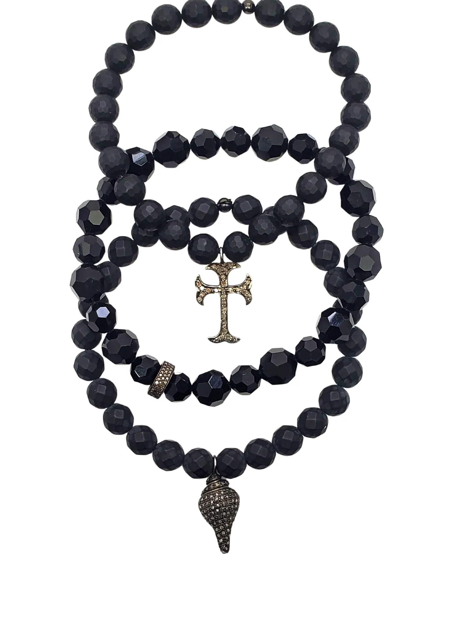 Onyx & Diamond Shell Charm Bracelet