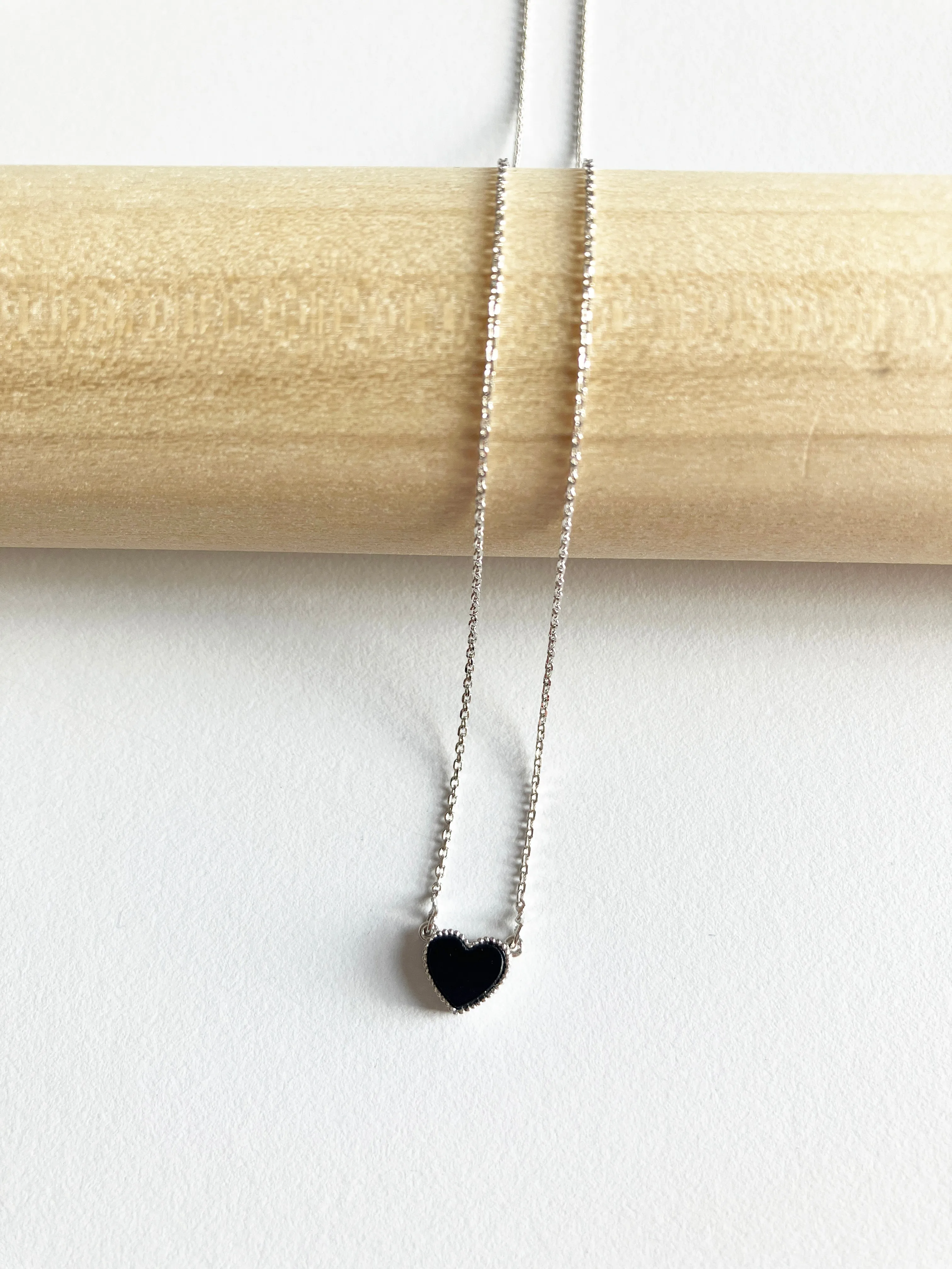Onyx Sweetheart Necklace in Silver