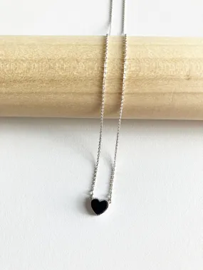 Onyx Sweetheart Necklace in Silver