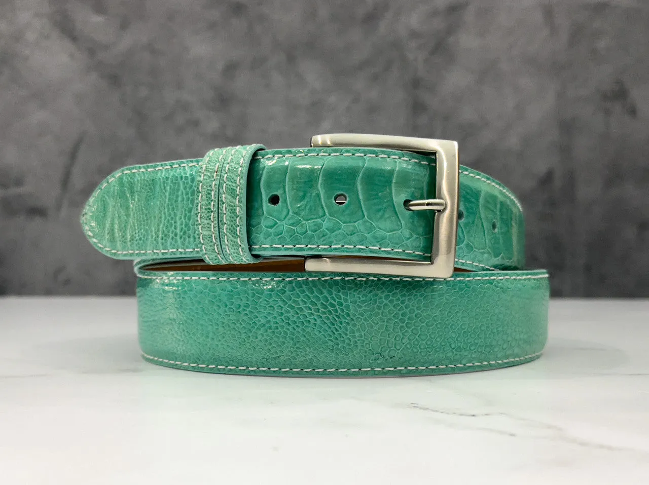 Ostrich Shin Belt: Tiffany