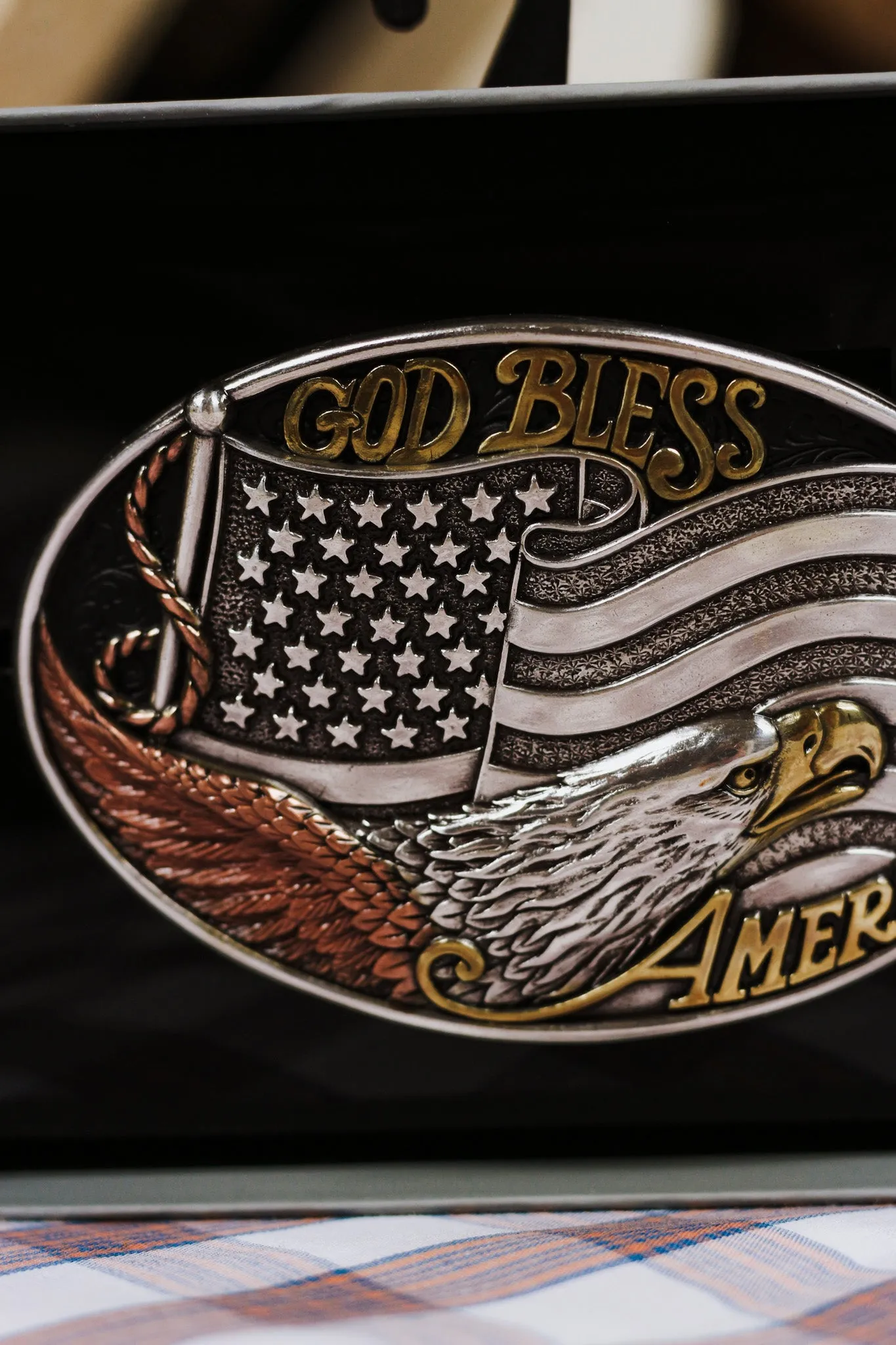 Oval American Flag Eagle Belt Buckle