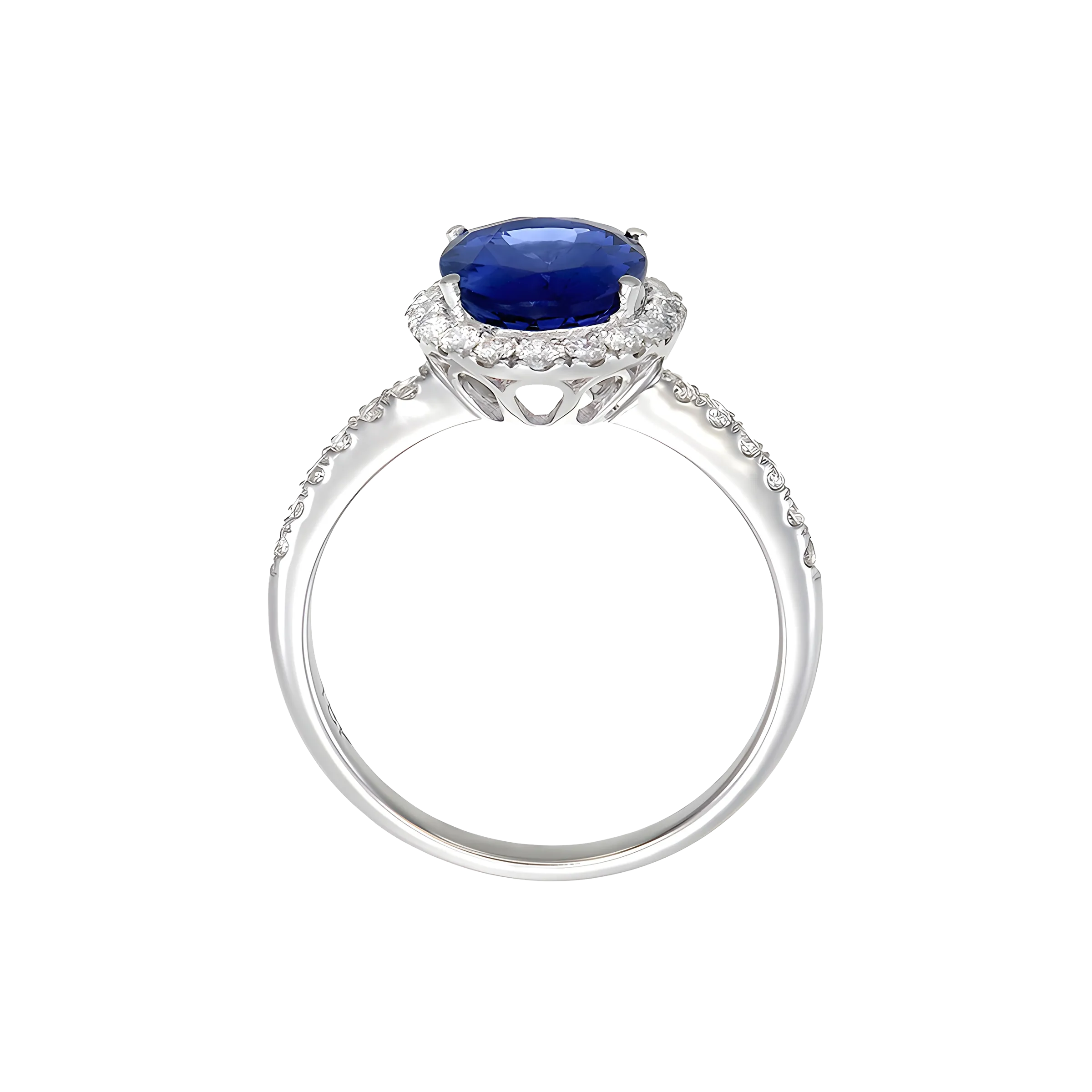 Oval Tanzanite and Diamond Halo Ring in 18k White Gold