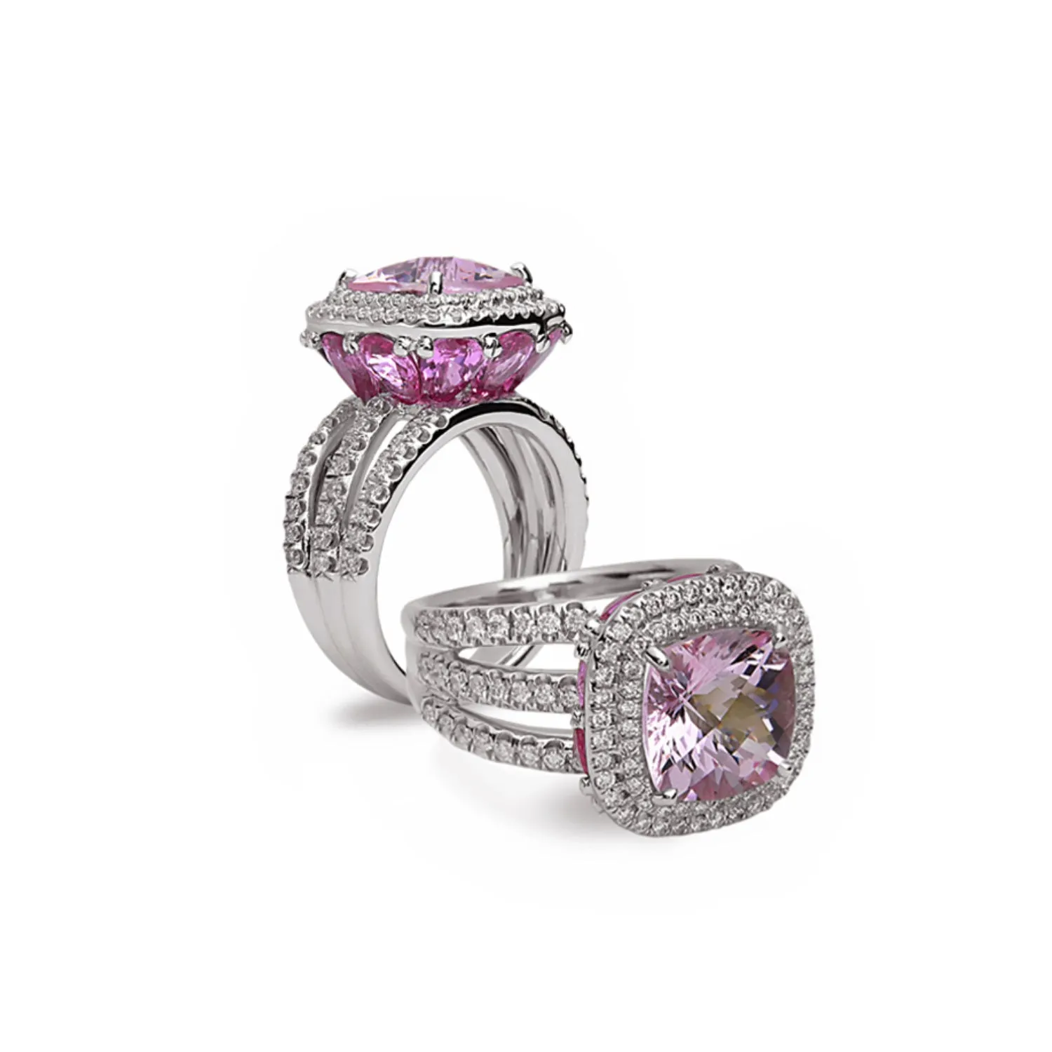 Pastel Diamond Split-Band Classic Cushion Ring