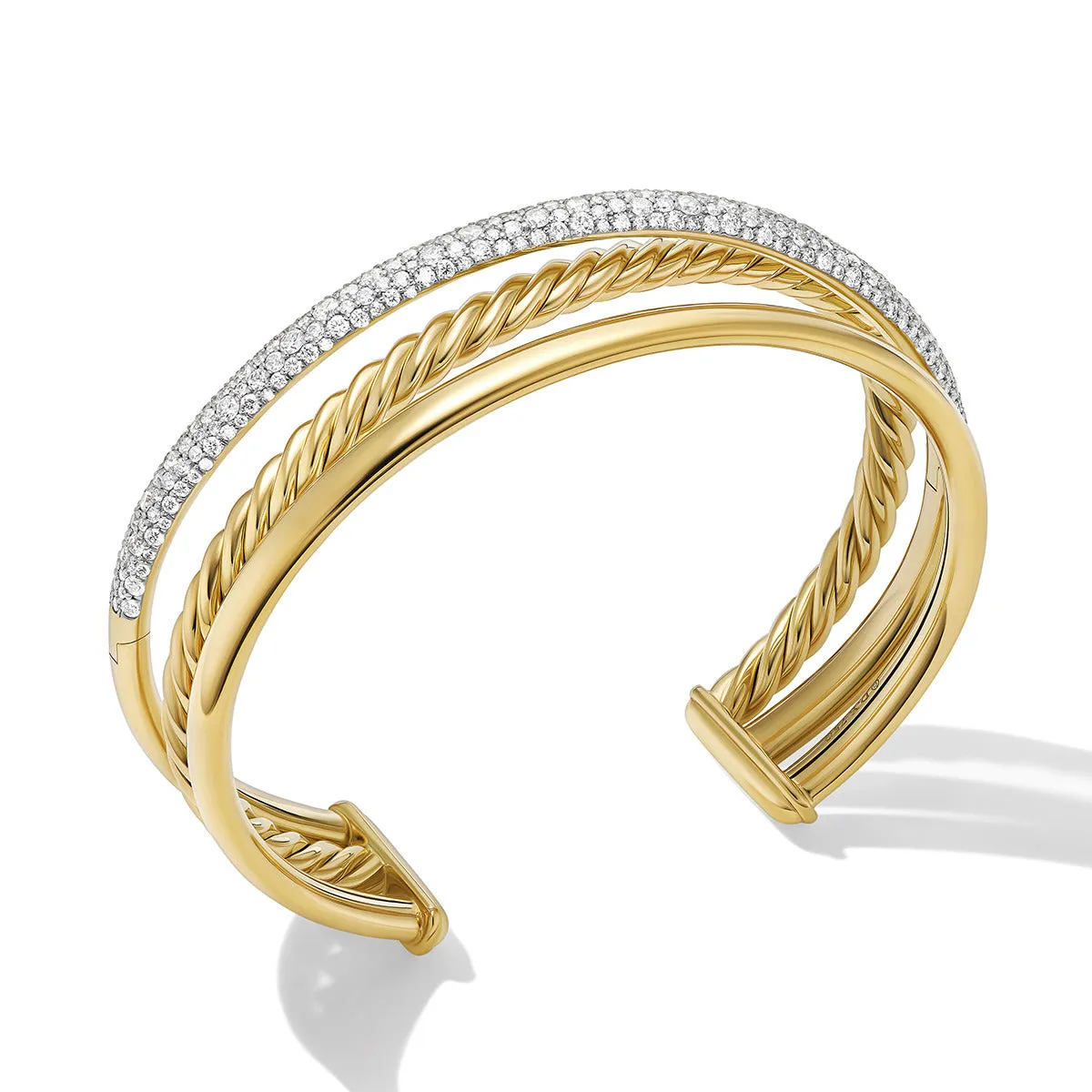 Pave Crossover Three Row Cuff Bracelet in 18K Yellow Gold with Diamonds