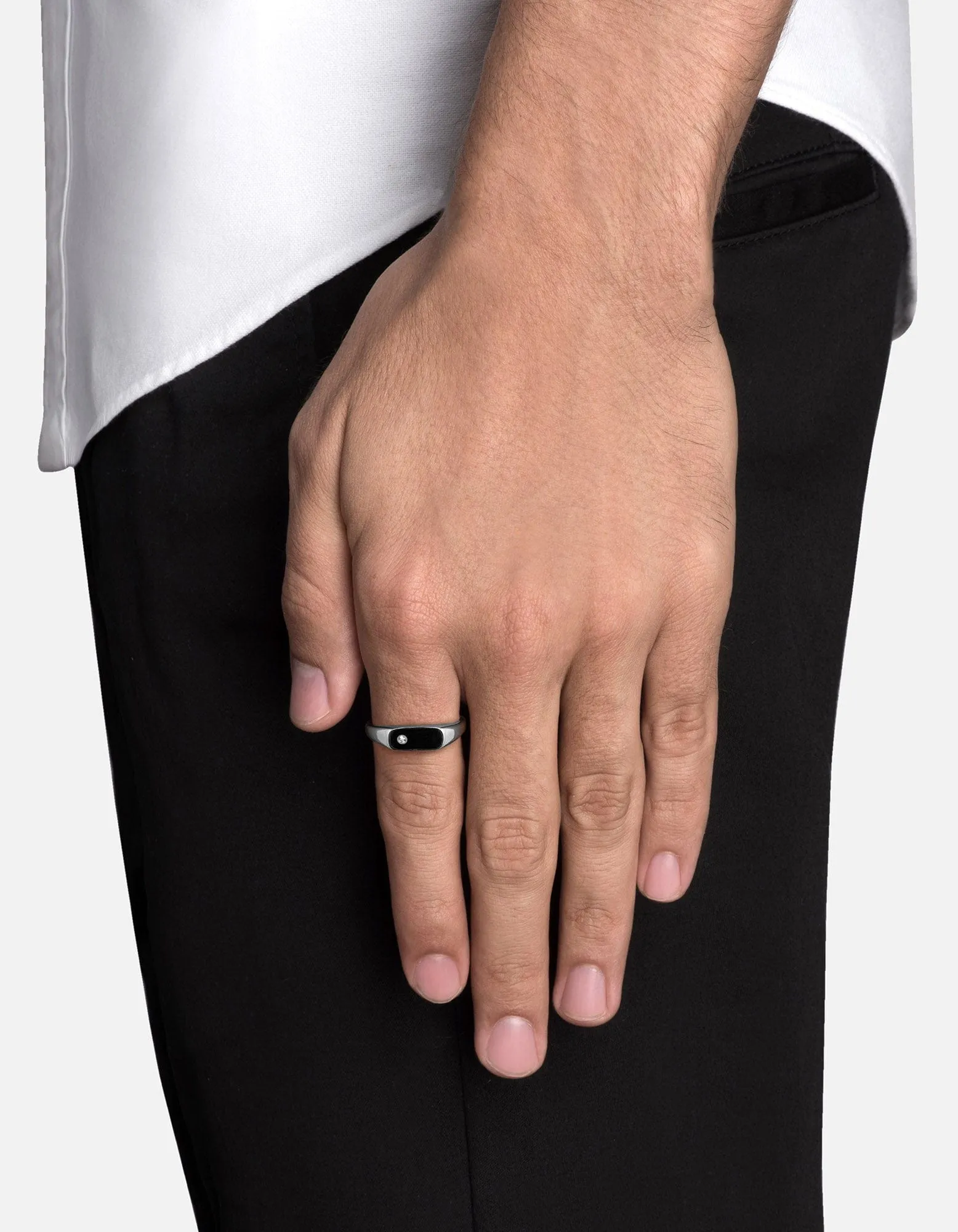 Pax Diamond Ring, Sterling Silver/Black