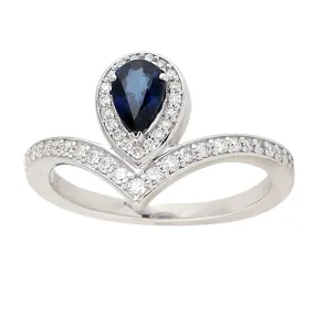 Pear Cut Blue Sapphire Pave Diamond Engagement Ring In White Gold