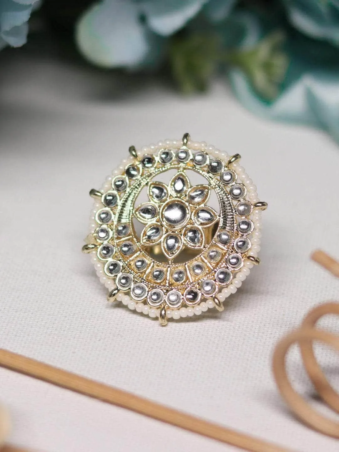 Pearl And Polki Round Ring