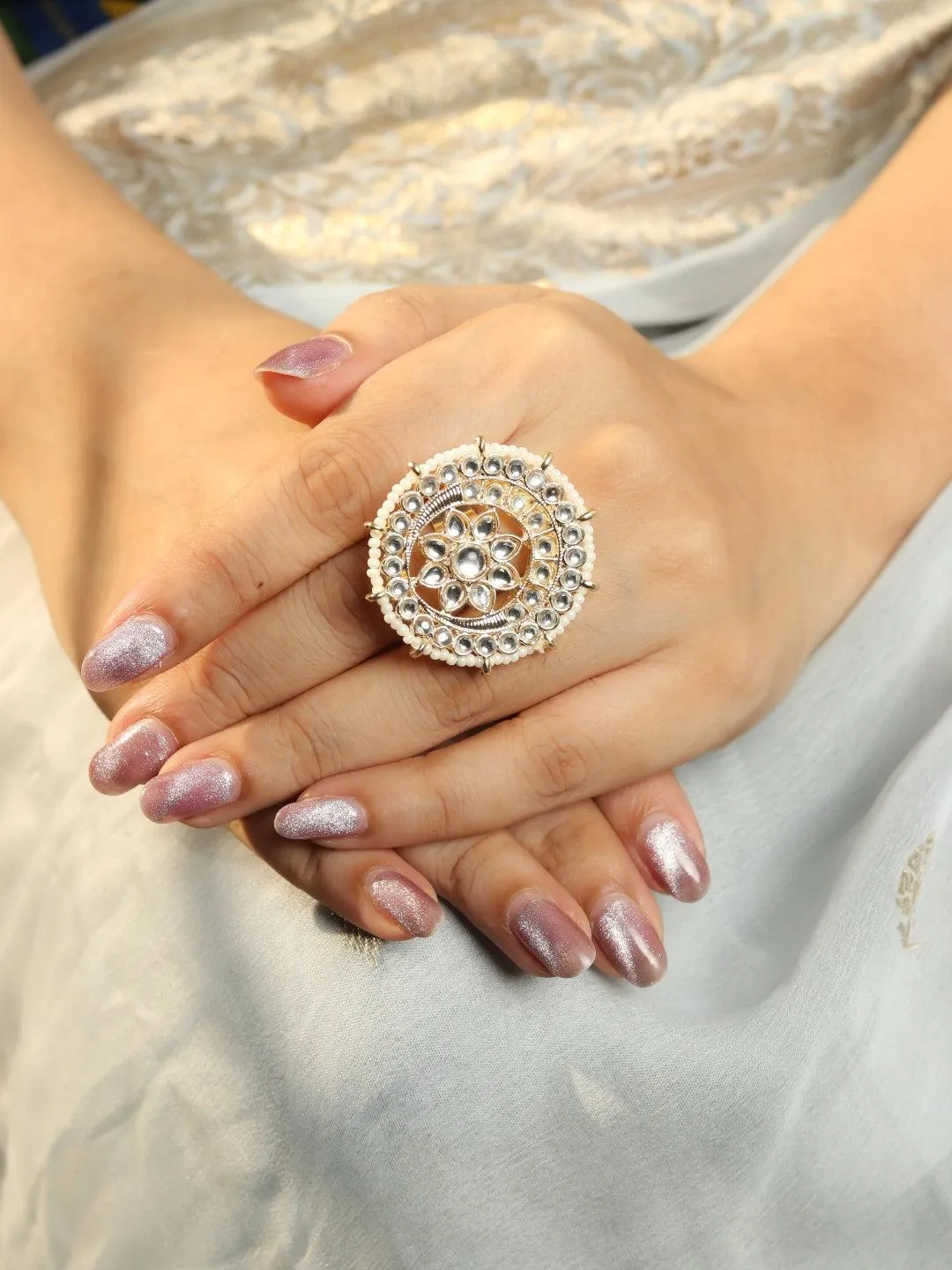 Pearl And Polki Round Ring