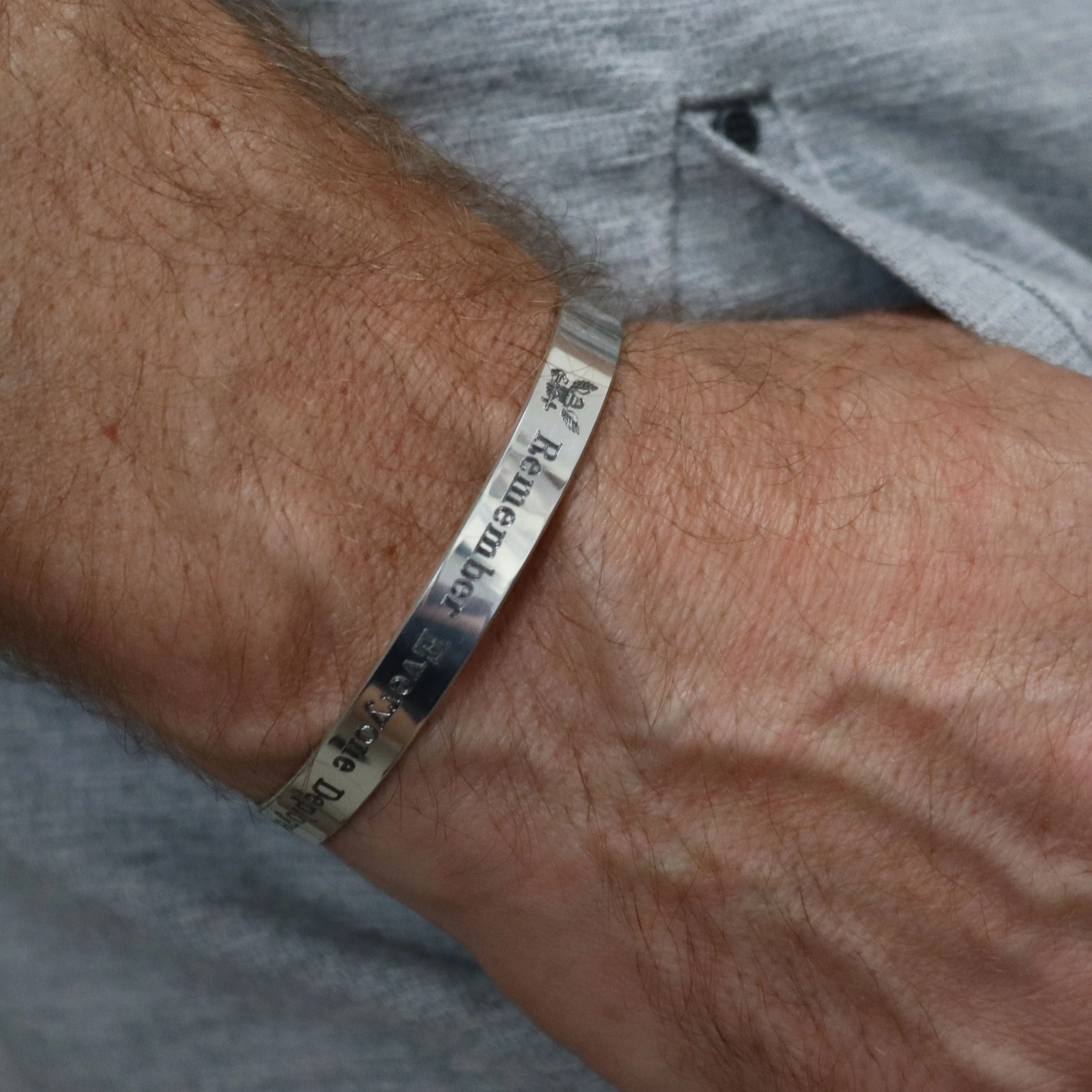 Personalized Deployment Cuff Bracelet - Sterling silver U.S. Navy Military Memorial Bangle
