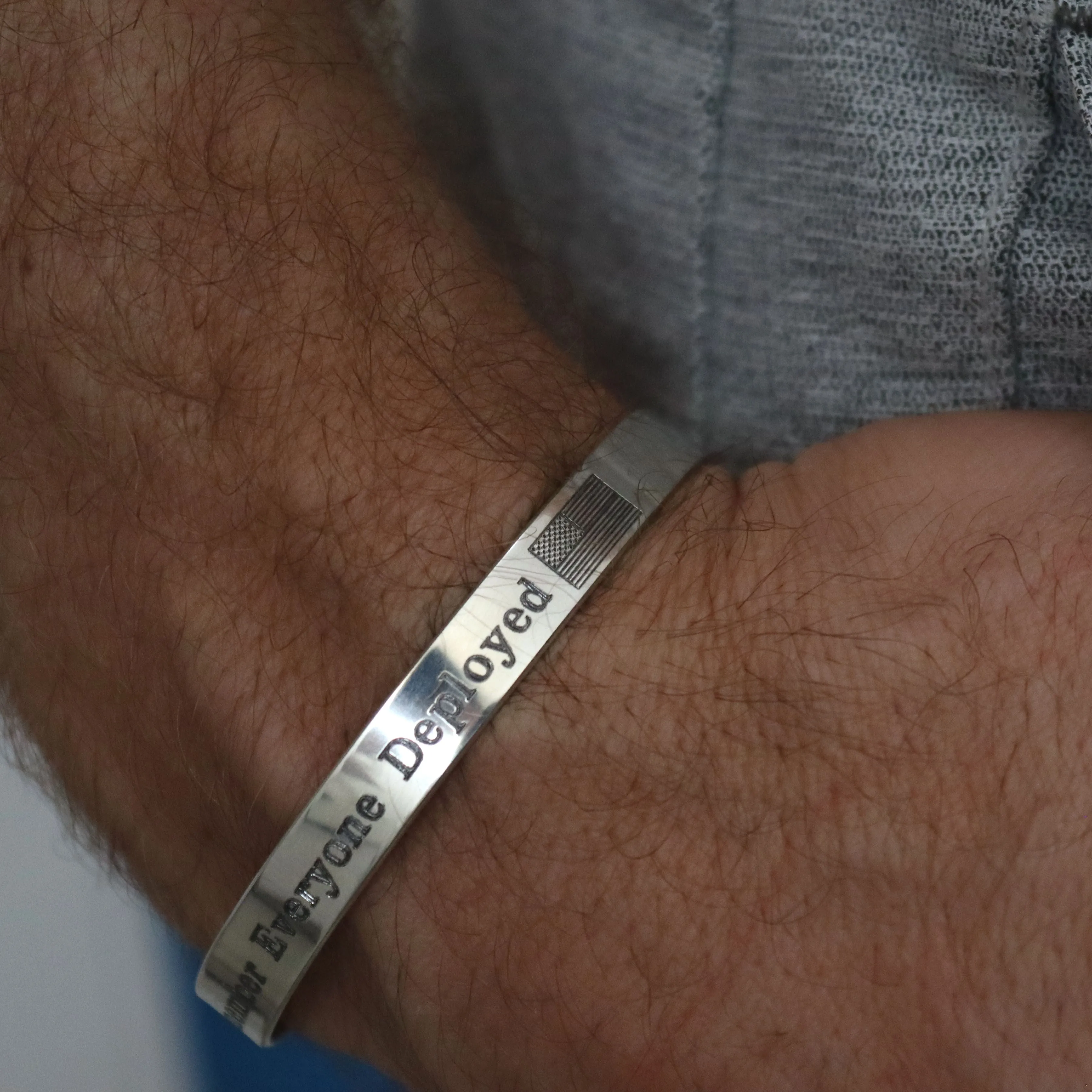 Personalized Deployment Cuff Bracelet - Sterling silver U.S. Navy Military Memorial Bangle