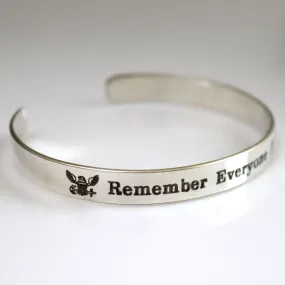 Personalized Deployment Cuff Bracelet - Sterling silver U.S. Navy Military Memorial Bangle