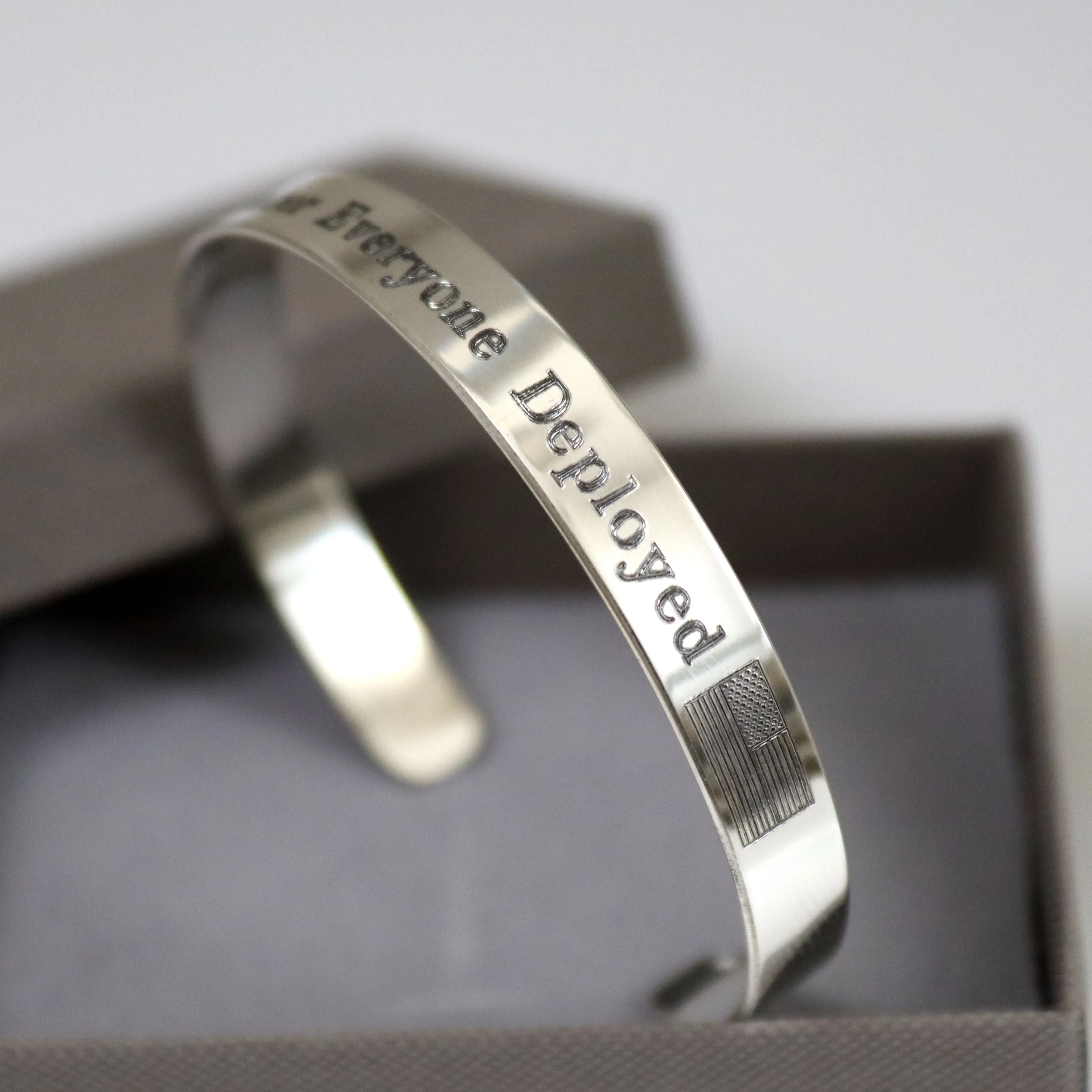 Personalized Deployment Cuff Bracelet - Sterling silver U.S. Navy Military Memorial Bangle