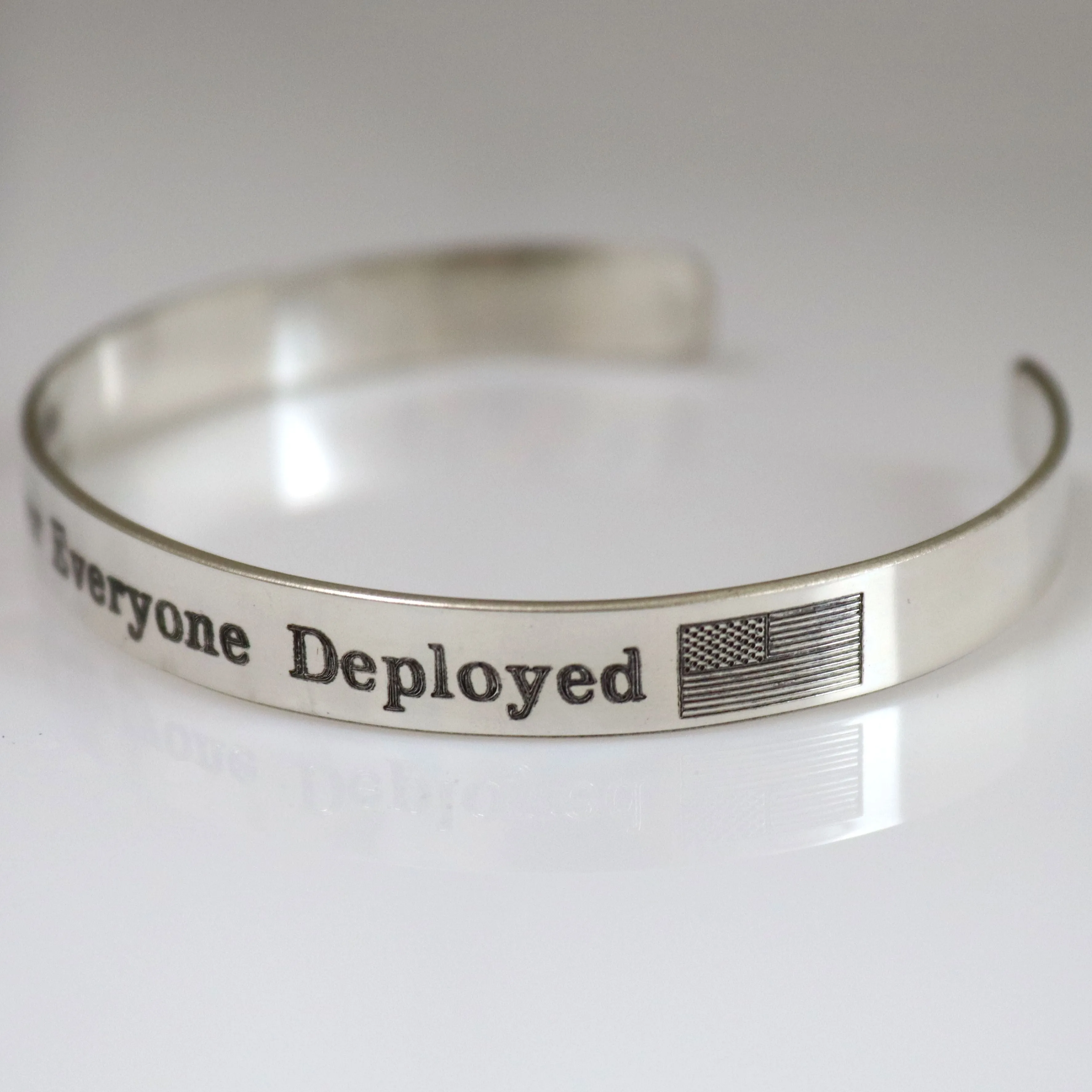 Personalized Deployment Cuff Bracelet - Sterling silver U.S. Navy Military Memorial Bangle