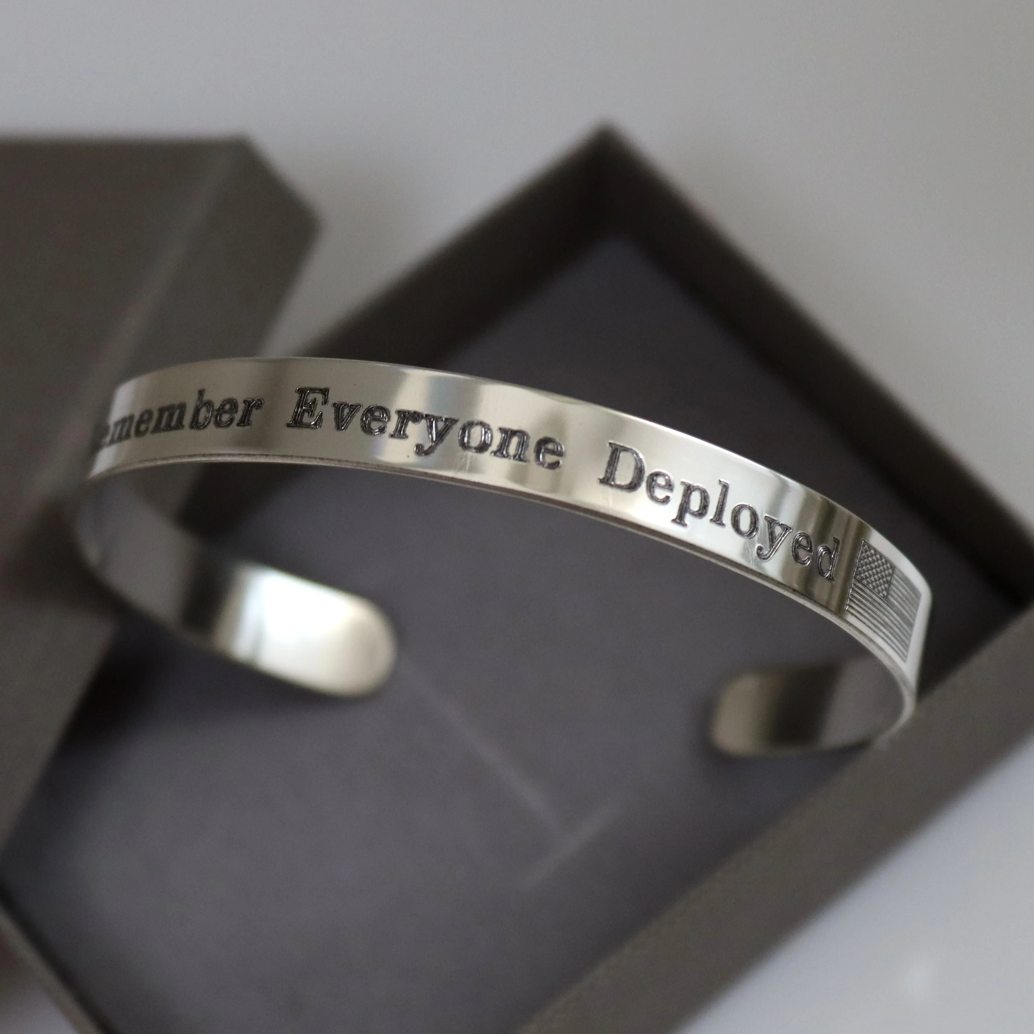 Personalized Deployment Cuff Bracelet - Sterling silver U.S. Navy Military Memorial Bangle