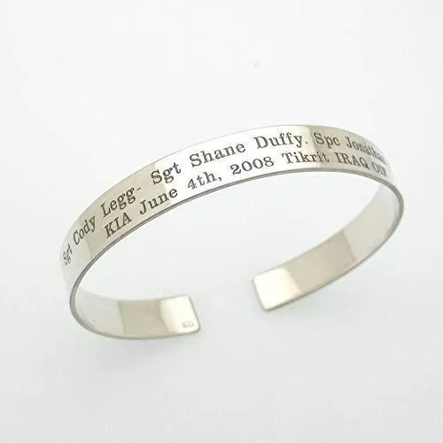 Personalized Deployment Cuff Bracelet - Sterling silver U.S. Navy Military Memorial Bangle