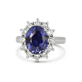 Platinum Sapphire and Diamond Cluster Ring