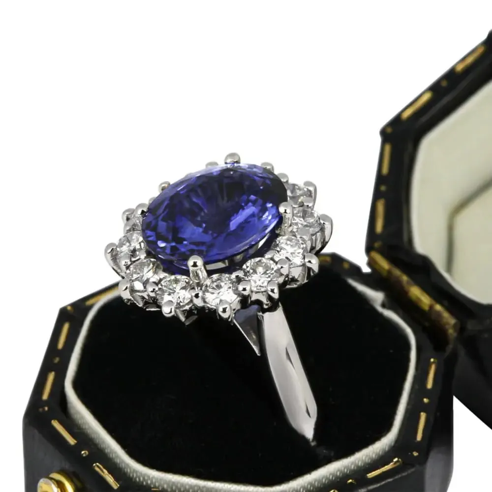 Platinum Sapphire and Diamond Cluster Ring