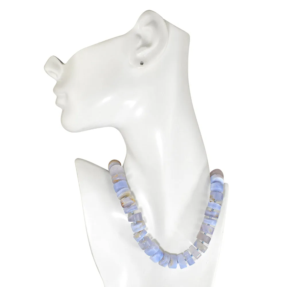 Precious Blue Lace Agate Gem Stone Necklace(.925 Sterling Silver/Blue Lace Agate)