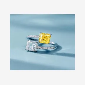 PRINCESS CUT YELLOW/SILVER COCKTAIL RING