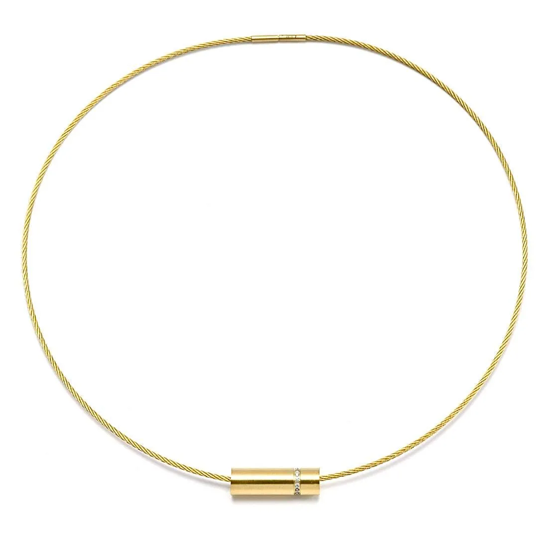 PT080G B.Tiff Gold Plated Pavé Rouleau Stainless Steel Pendant