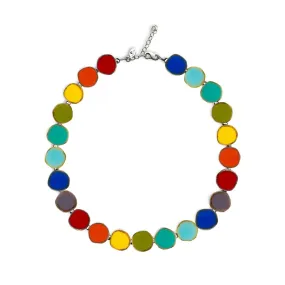Rainbow Mix Beaded Necklace,  Small Circle Glass Beaded Necklace