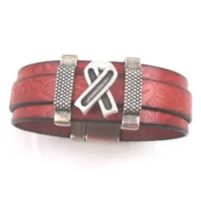 Red Awareness Cuff Leather Bracelet
