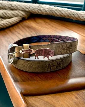 Red Dirt Hat Co. Men’s Oiled Leather Belt w/ Embossed Bison & Arrowheads Leather Belt 23133BE10