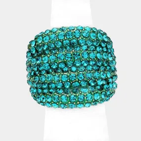Rhinestone Blue Zircon Pave Multi Row Gold Stretch Ring