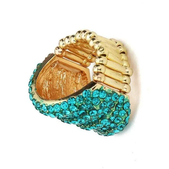 Rhinestone Blue Zircon Pave Multi Row Gold Stretch Ring