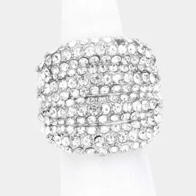 Rhinestone Clear Pave Multi Row Silver Stretch Ring